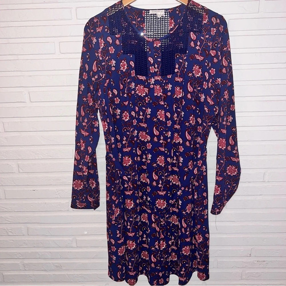 Meadow Rue Anthropologie Navy Blue Floral Tunic Dress, Women’s Size Large - Picture 1 of 10